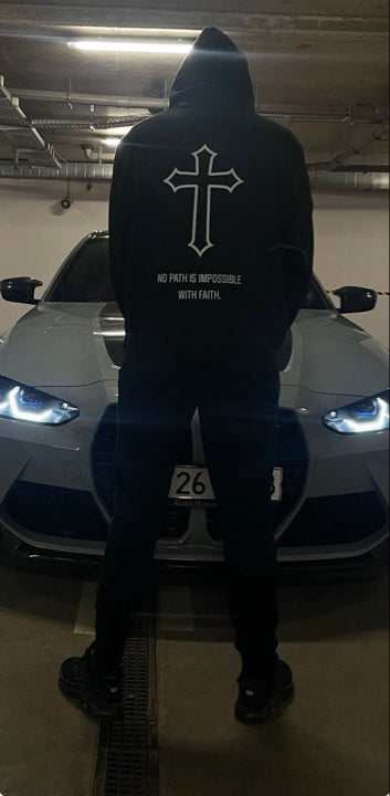 BLACK HOODIE - ,,NO PATH IS IMPOSSIBLE WITH FAITH"
